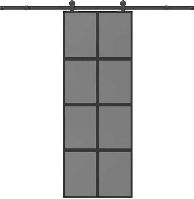 vidaXL Schiebetür aus Hartglas und Aluminium mit Beschlag, Farbe: Schwarz/Transparent/Grau, B: 76 cm, H: 205 cm - Bild 1
