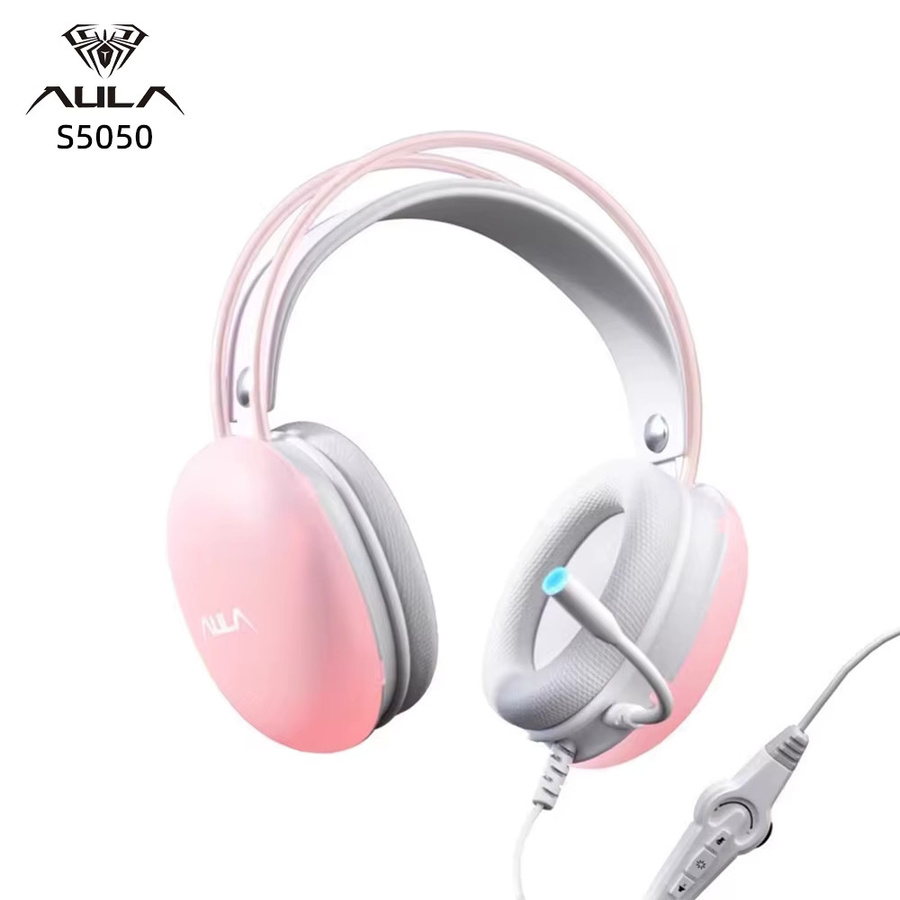 AULA S505 Esports Gaming-Kopfhörer RGB Over-Ear Headset in Pink Transparent mit USB-Anschluss für PC und Laptop - Bild 1