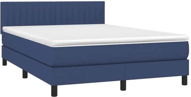 vidaXL Boxspringbett mit Matratze und LED-Beleuchtung in Blau und Weiß, Hybrid-Bett mit USB-Ladeport und Taschenfederkern, B/T: 140 x 190 cm - Bild 1