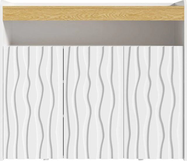 Merax Sideboard Modern Weiß mit LED-Beleuchtung und Wellenmuster, B/H/T: 105 x 90,5 x 35 cm - Bild 1