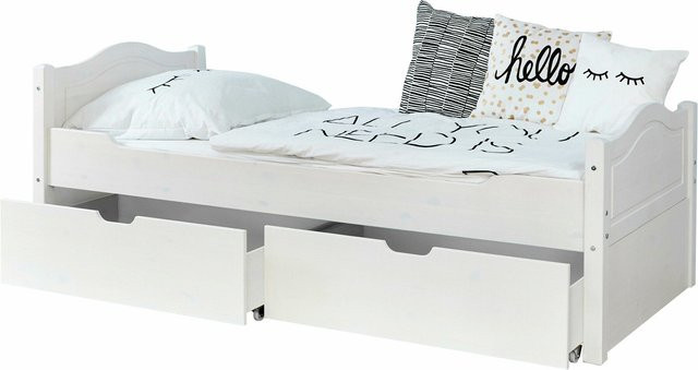 TiCAA Einzelbett Leni aus Kiefer mit Schubladen in Weiß, B/T/H: 90 x 200 x 211 cm - Bild 1