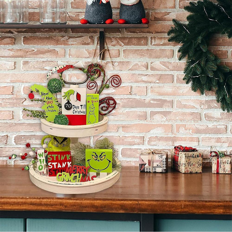 6er Set Weihnachts Etagere Deko aus Holz in Rot und Grün von happybuySE - Bild 6