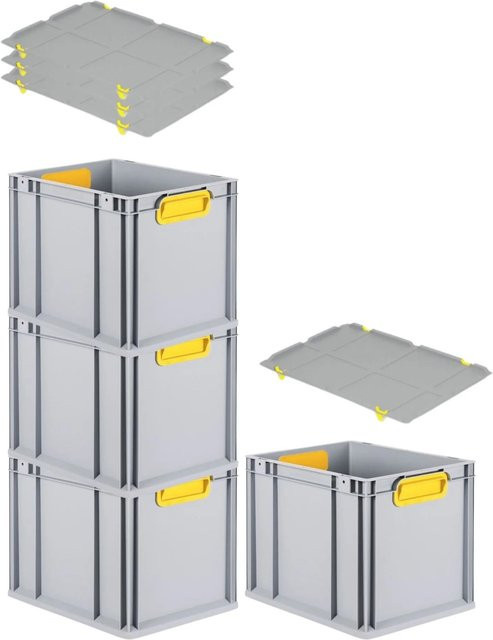 PROREGAL Spar Set 4x Eurobox Nextgen Color mit Auflagedeckel und Schiebeschnappverschlüssen, Gelb, H: 32 cm, B: 30 cm, T: 40 cm - Bild 1