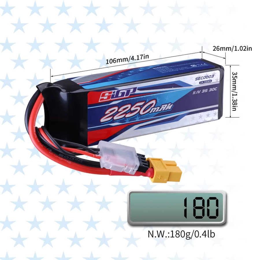 SIGP 3S Lipo-Akku 11,1 V mit XT60-Stecker für RC-Drohnen, Flugzeuge und Quadcopter, Multicolor - Bild 2