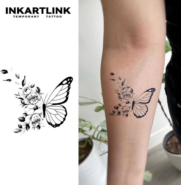 INKARTLINK Temporäres Tattoo Blumen-Schmetterling, wasserfest, semi-permanent - Bild 1