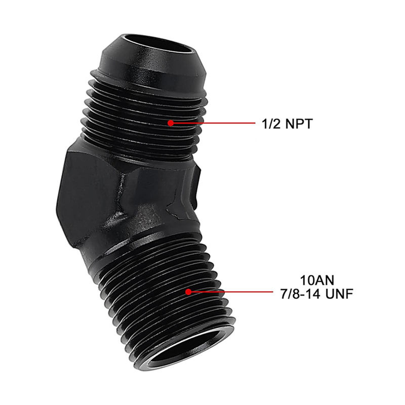TOMTOP JMS 10AN Männlich Flare zu 12 Zoll NPT Rohr 45 Grad Fitting Adapter aus Aluminiumlegierung in Schwarz - Bild 3