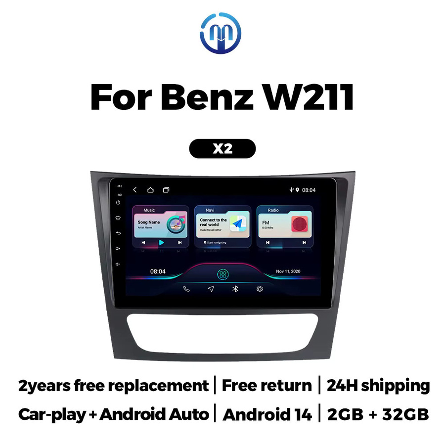MEKEDE Android Auto und CarPlay Autoradio-Bildschirm für Mercedes Benz E-Klasse W211 und W219, Schwarz - Bild 2