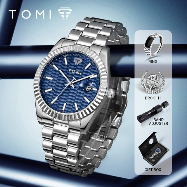 TOMI Armbanduhr, Quarz, Edelstahl, Blau, Herren - Bild 1