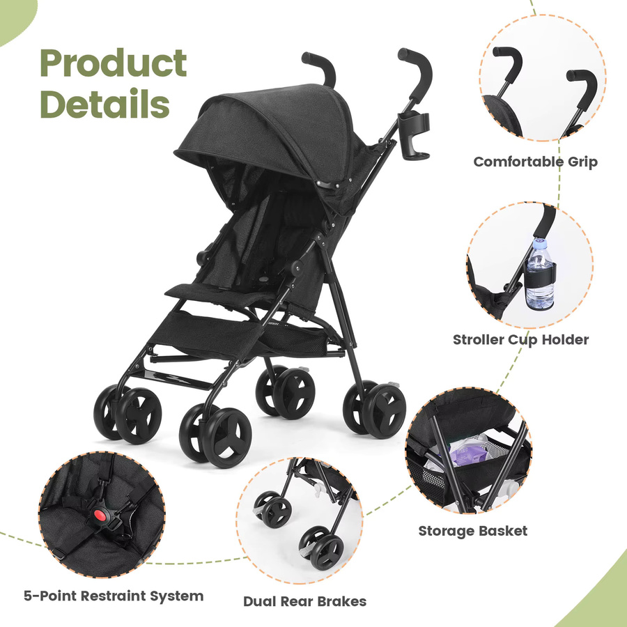 Wedyvko Reise-Kinderwagen Travel Buggy, faltbarer und leichter Buggy in Pink und Schwarz - Bild 5