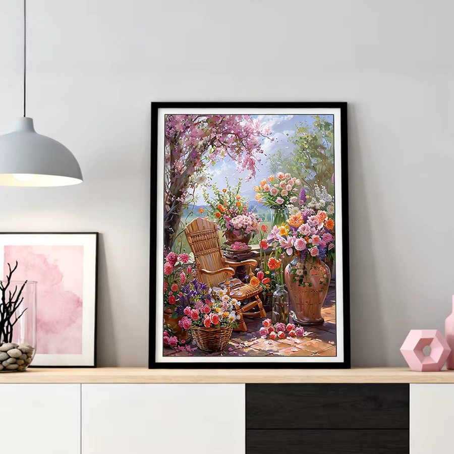 HUACAN Diamant-Malerei Garten-Landschaft mit Rosenblüten als Mosaik-Gemälde, Mehrfarbig, B/H: 30,0 x 20,0 cm - Bild 2