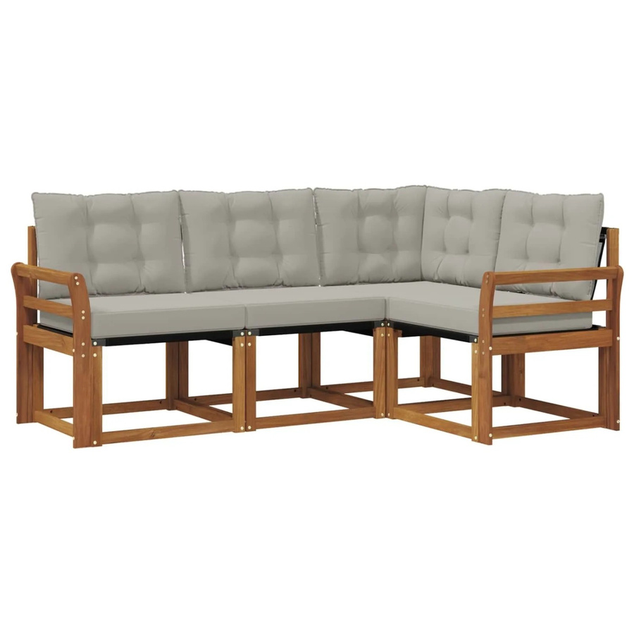 vidaXL Outdoor-Sofagarnitur 4-teilig L-Form aus Akazienholz mit Textilene und Kissen in Natur und Hellgrau - Bild 2