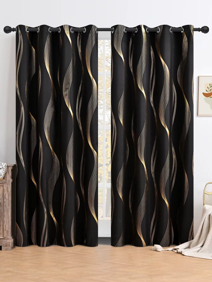 YIHEIM Verdunkelungsvorhang mit Heißprägung und Ösen, 1 Panel, Beige oder Schwarz, Breite: 100 cm, Höhe: 130 cm - Bild 5