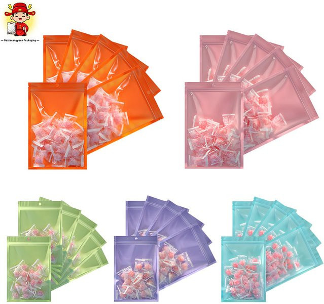 100 Stück Bunte Perlglanz-Ziplock-Beutel aus Kunststoff, Wiederverschließbare Aufbewahrungsbeutel für Lebensmittel, Schmuck und Bastelmaterialien, Farben: Multicolour und Pink - Bild 1