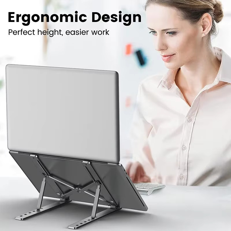 Verstellbarer und faltbarer Laptop-Ständer aus Aluminiumlegierung in Silber für Notebook-Computer mit Kühlfunktion und rutschfestem Halt - Bild 2