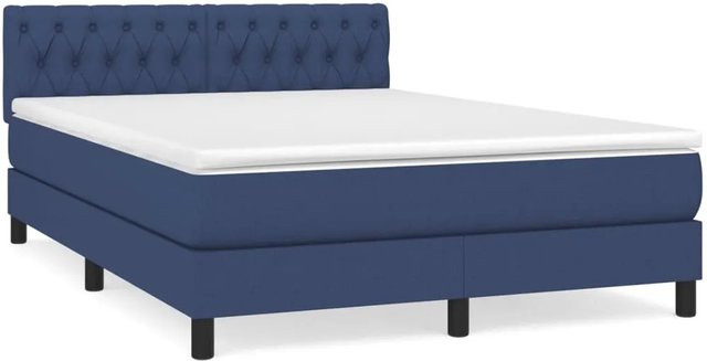vidaXL Boxspringbett mit Matratze Blau, Hybridbett mit Taschenfedern aus Stoff, B/T/H: 140 x 200 cm - Bild 1
