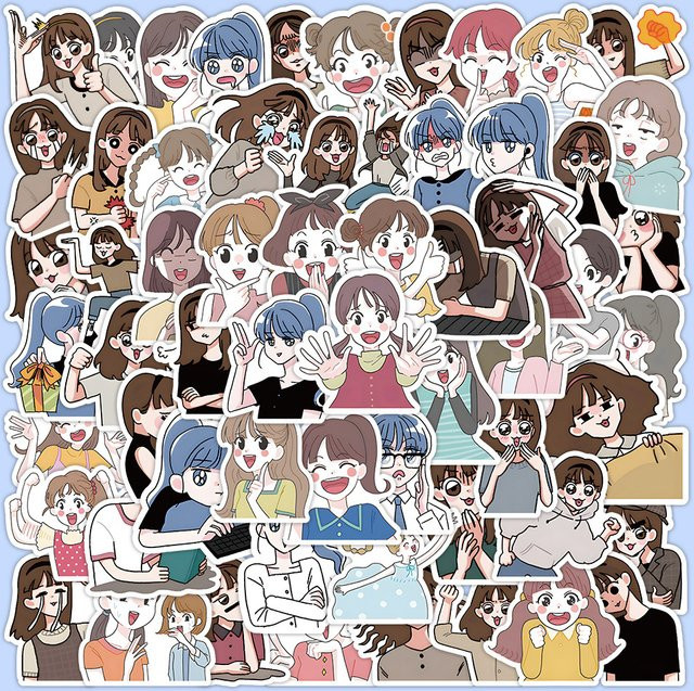 62er Set süße Mädchen Aufkleber in Multicolour für Handyhüllen, Notebook und Helme von BulingBulingStickers Store - Bild 1
