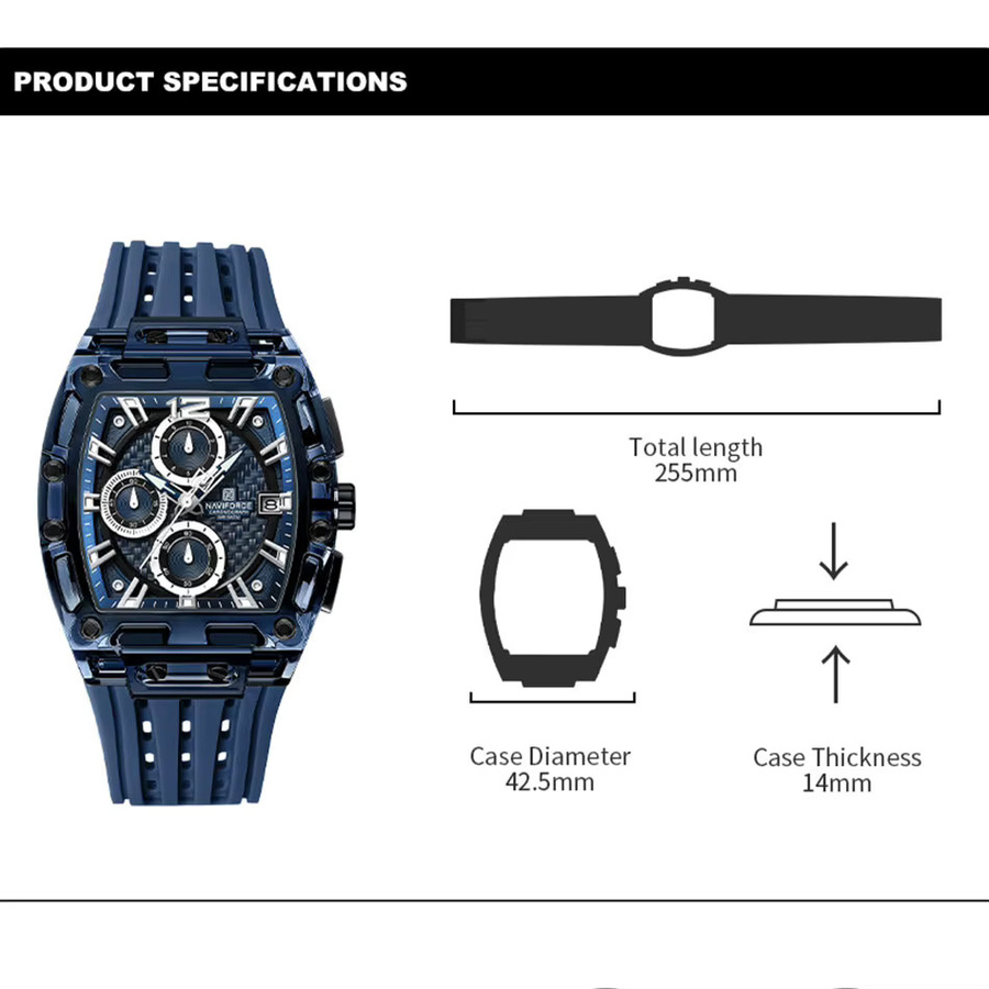 NAVIFORCE Armbanduhr Chronograph, Quarz, Silikon, Schwarz, Herren - Bild 2