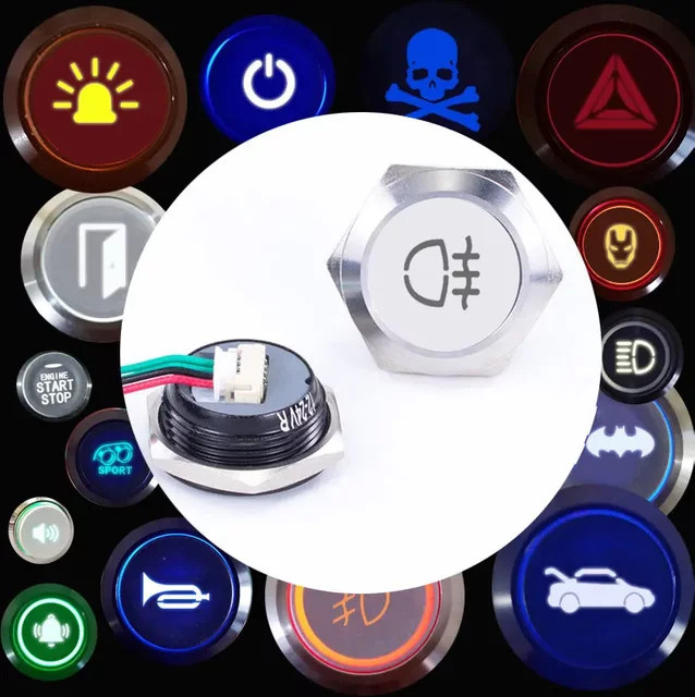 Wasserdichter LED Druckschalter mit Drahtmuster und Symbol für Auto und DIY, kurzzeitig und selbstrückstellend, Farbe: Silber - Bild 1