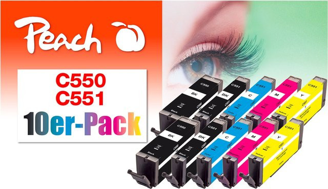 Peach C550 Tintenpatronen-Set für Canon PGI-550 und CLI-551, 10 Stück, wiederaufbereitet - Bild 1