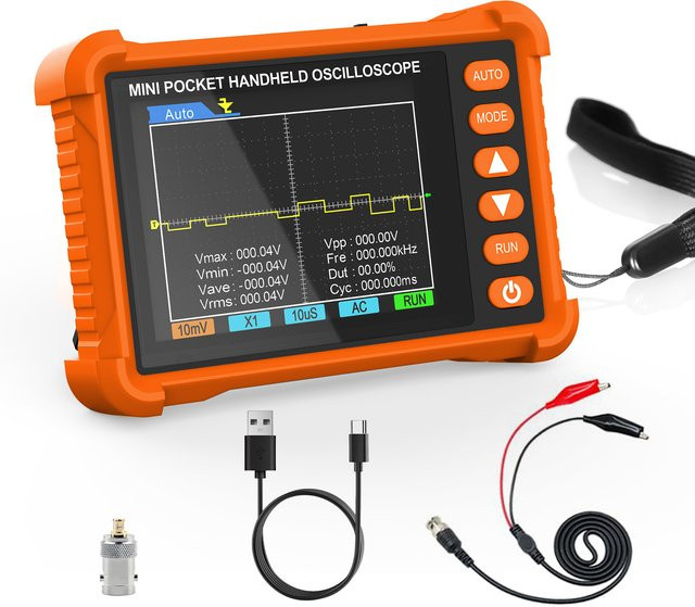 HoldPeak Professionelles Handoszilloskop in Orange mit 2,5 MS/s, 250 kHz, 2,8 Zoll LCD und 1/10 Sonde sowie Kalibrierfunktion für die elektronische Wartung - Bild 1