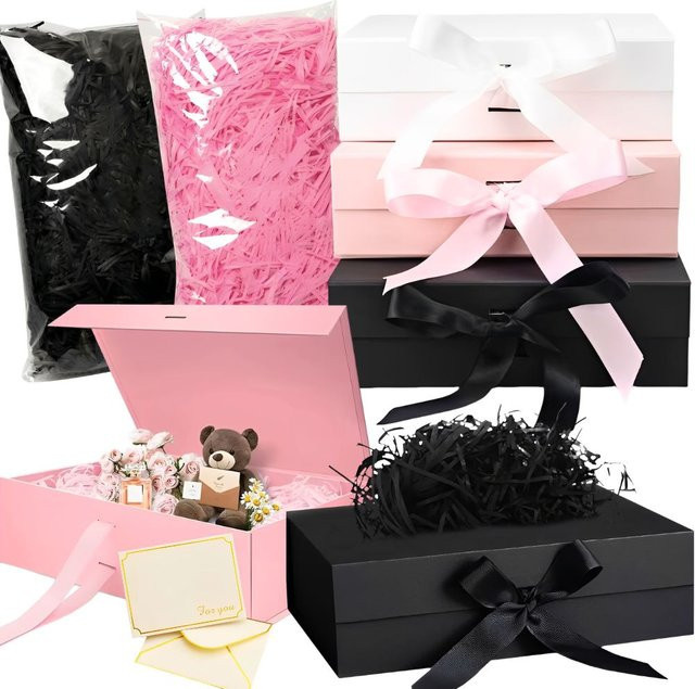 YMY Magnetische Geschenkbox Set in Rosa, Schwarz und Weiß mit Umschlag und 20g Papierfüllmaterial - Bild 1