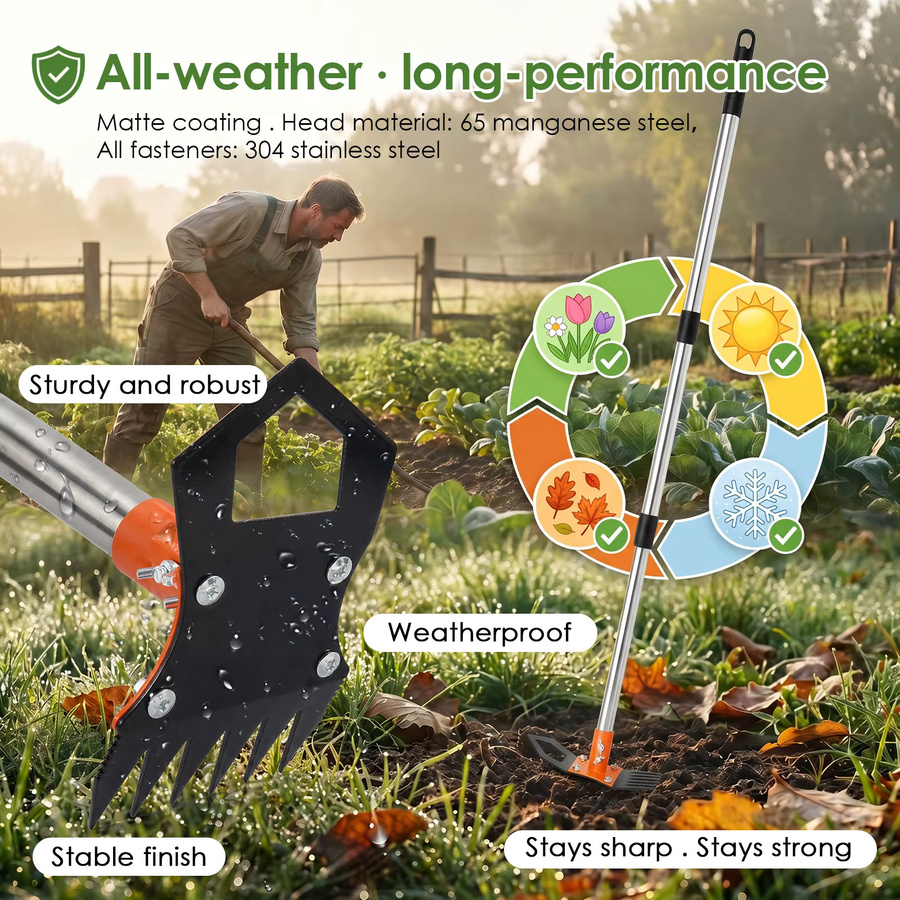 Adifare 2-in-1 Gartenhacke und Unkrautrechen mit verstellbarem langem Stiel, Bodenkultivator und Unkrautentferner für Garten und Rasen - Bild 3