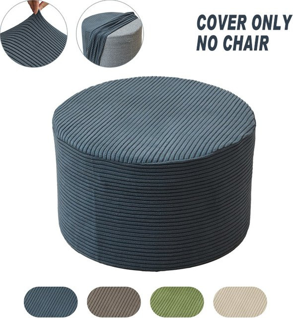 WANERQU Jacquard Ottoman-Bezug für runden Fußhocker, dehnbarer Überzug mit Streifenmuster für Wohnzimmer und Schlafzimmer - Bild 1