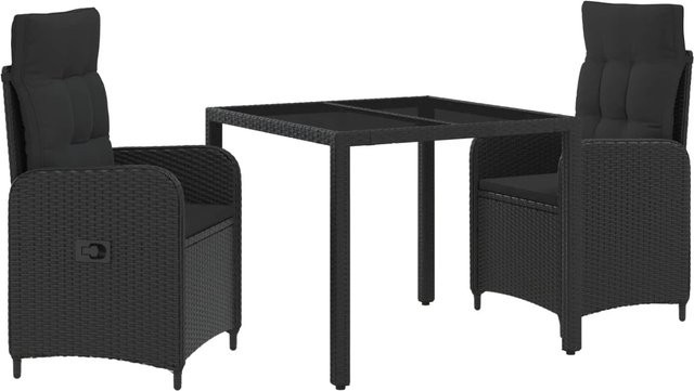 vidaXL Outdoortisch-Set aus Poly-Rattan in Schwarz mit 3 Teilen, B/T/H: 90 x 90 x 75 cm - Bild 1