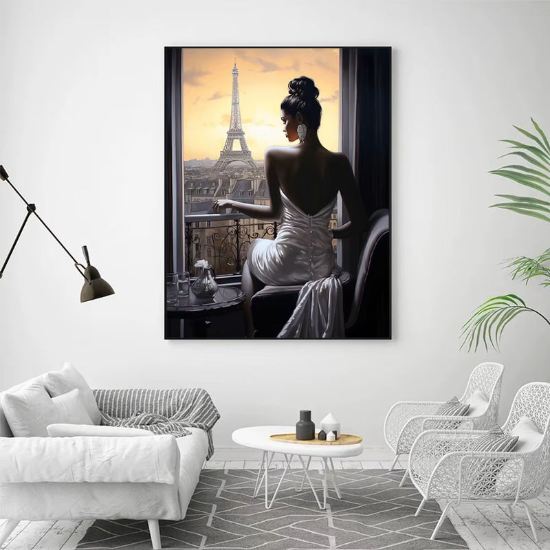 AZQSD Diamantmalerei Porträt mit Stadtlandschaft und Turm als handgemachtes Bild in Mehrfarbig - Bild 4