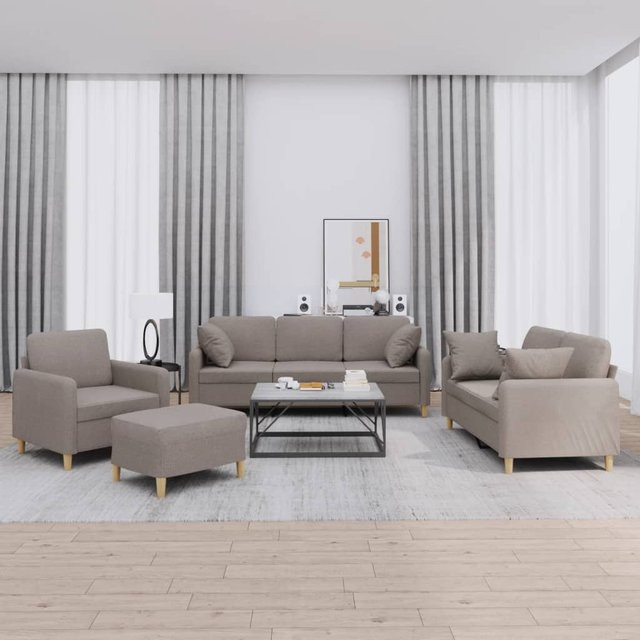 vidaXL 4-teilige Sofagarnitur mit Kissen in Taupe aus Stoff mit Ottoman und Armlehnen - Bild 3