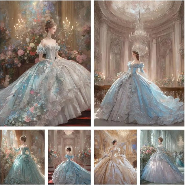 KAYOU 5D Diamantmalerei Retro Prinzessin Tanzrock DIY Mosaik-Set mit Runddiamanten in Multicolour - Bild 1