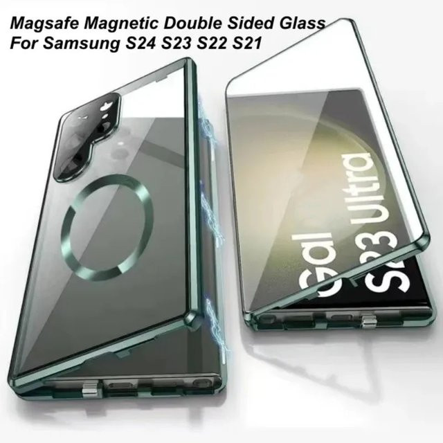 Magnetische Doppelseitige Snap Schutzhülle für Samsung Galaxy S25 S24 S23 FE S22 S21 Ultra mit MagSafe Kompatibilität und Objektivschutz aus Glas in Gold - Bild 1