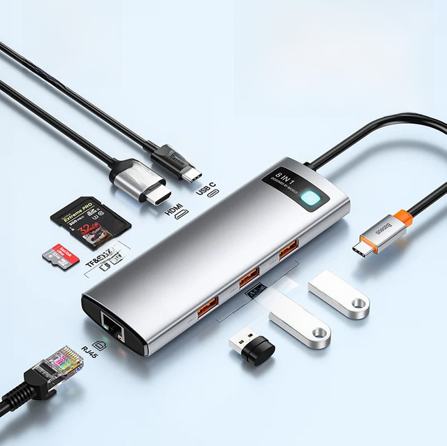 Baseus USB-C Hub mit HDMI, Ethernet/LAN und USB 3.1 in Silber - Bild 1