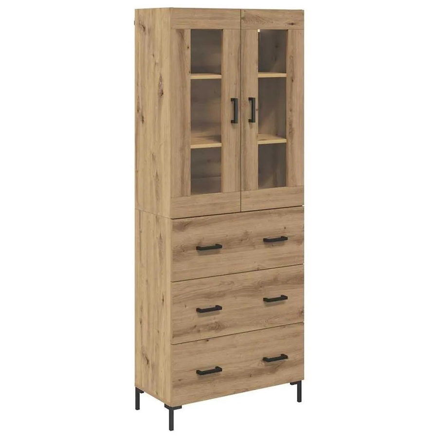 vidaXL Highboard 2-teilig Artisan Eiche in Braun mit Glastüren und Schubladen B: 69,5 cm, T: 34 cm, H: 180 cm - Bild 2