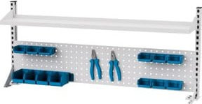 Stier Multiwandaufbau in Weiß mit 1 Lochwand und 1 Fachboden, B: 150 cm, H: 65 cm - Bild 1