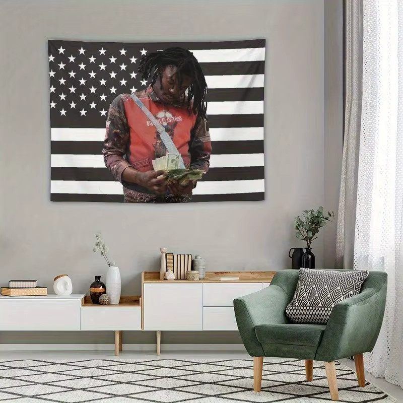 LUCKI Rapper Wandteppich mit amerikanischem Sternendruck in Schwarz-Weiß, vertikaler Wandbehang für Man Cave und Party, Breite: 60 cm, Höhe: 40 cm - Bild 3