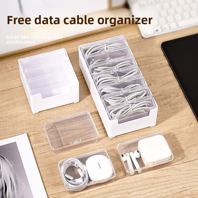 Kabel-Organizer-Box aus Kunststoff in Weiß zur Aufbewahrung von Telefonladegeräten und Elektronik, Schreibtisch-Schubladenteiler für Schlafzimmer und Nachttisch, B/T/H: 30,0 x 7,5 cm - Bild 1