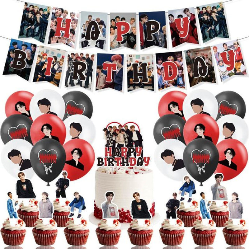 32-teiliges mehrfarbiges Partyzubehör Set von happybuySE für Kinder mit Banner, Tortenaufsatz und Luftballons aus Latex und Papier - Bild 1