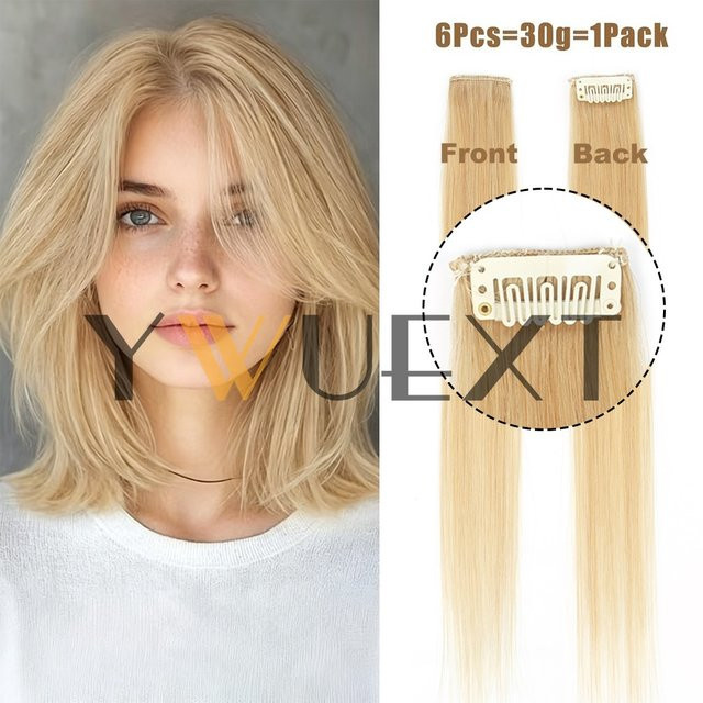 YWUEXT Clip-in Echthaarverlängerungen Honey Gold, 12'', 30g, 6 Stück - Bild 1