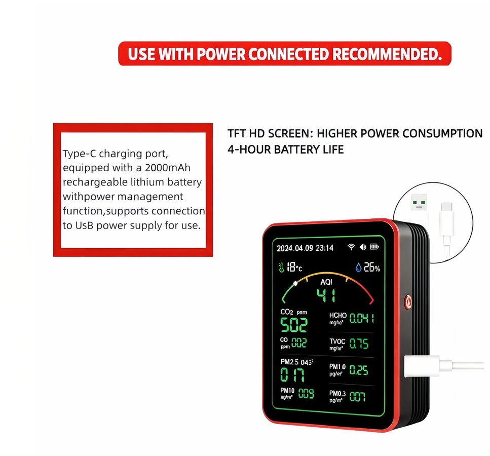 Tuya WiFi Luftqualitätsmonitor 15 in 1 mit App-Steuerung als Gasdetektor und AQI Messgerät für PM2.5 PM10 PM0.3 TVOC HCHO CO CO2 in Weiß oder Schwarz - Bild 4