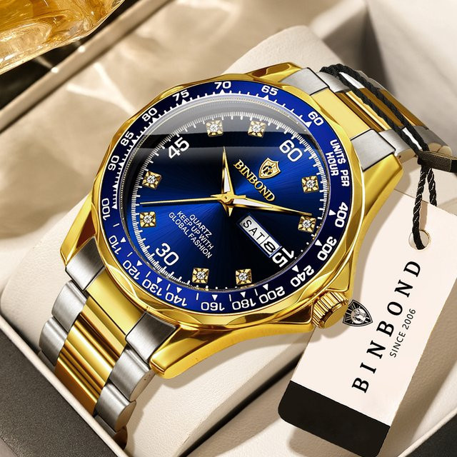 BINBOND Armbanduhr Quarz, Edelstahl, Blau, Herren - Bild 1