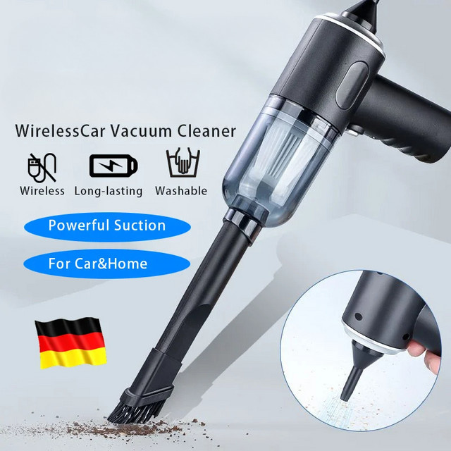 HAOYUNMA Mini Kabelloser Nass-Trocken-Handstaubsauger, Tragbares USB-Aufladbares Autostaubsaugergerät in Schwarz für Auto und Haushalt - Bild 1