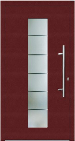 KNOCK Flügelüberdeckende Kunststoff-Haustür Terra mit Glaseinsatz, Farbe: Purpur-Rot, Höhe: 210 cm, Breite: 100 cm - Bild 1