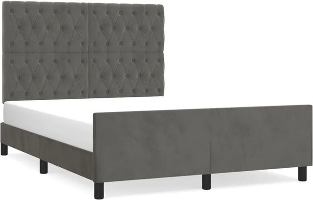 vidaXL Bettgestell mit Kopfteil aus Samt in Dunkelgrau, B/T/H: 140 x 200 x 146 cm - Bild 1
