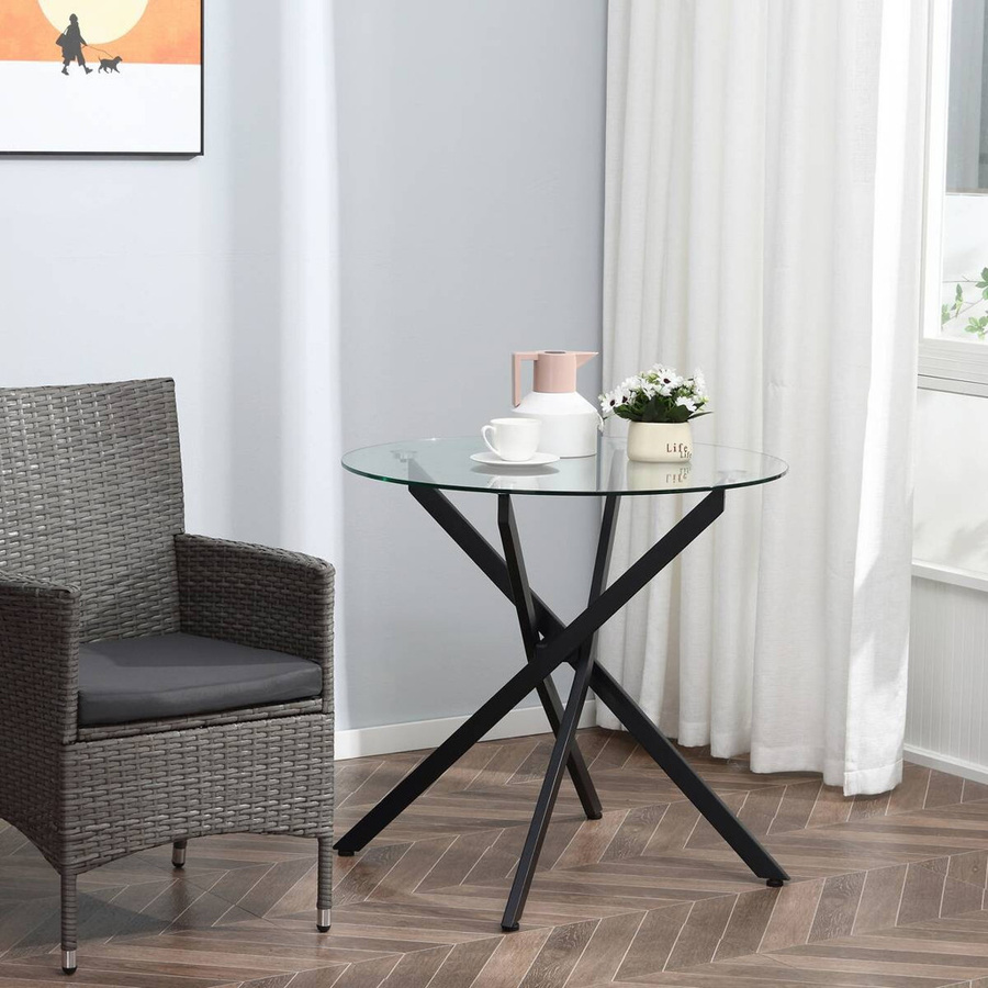 HOMCOM Beistelltisch rund in Schwarz mit Sicherheitsglas und Metallgestell B/T/H: 80 x 80 x 75 cm - Bild 3