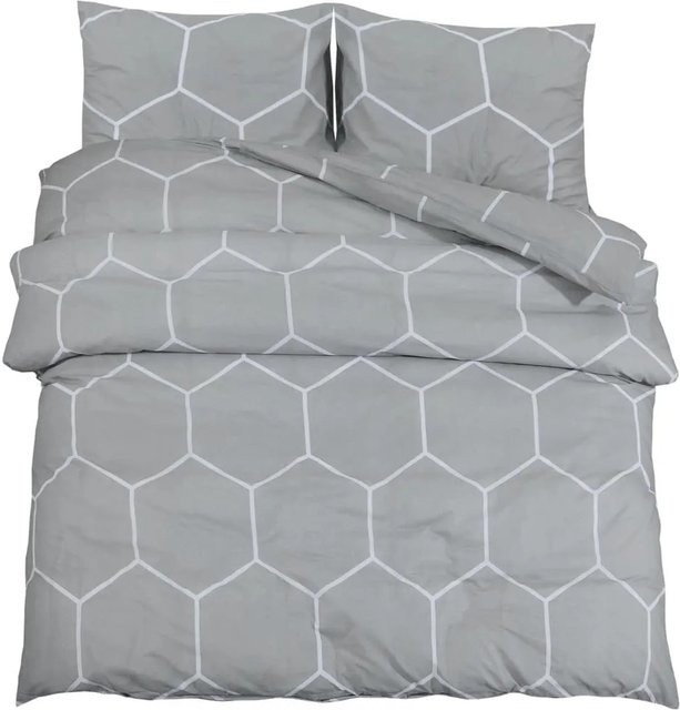 vidaXL Bettwäsche-Set aus Baumwolle in Grau und Weiß, bestehend aus Bettbezug und Kopfkissen, B/H: 260 x 240 cm - Bild 1