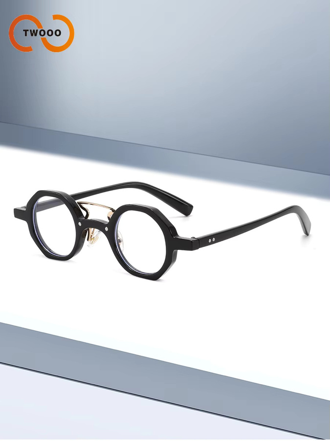 TWOOO Korrektionsbrille, Unisex, Vollrand, Hexagonal, Metall, Schwarz - Bild 2