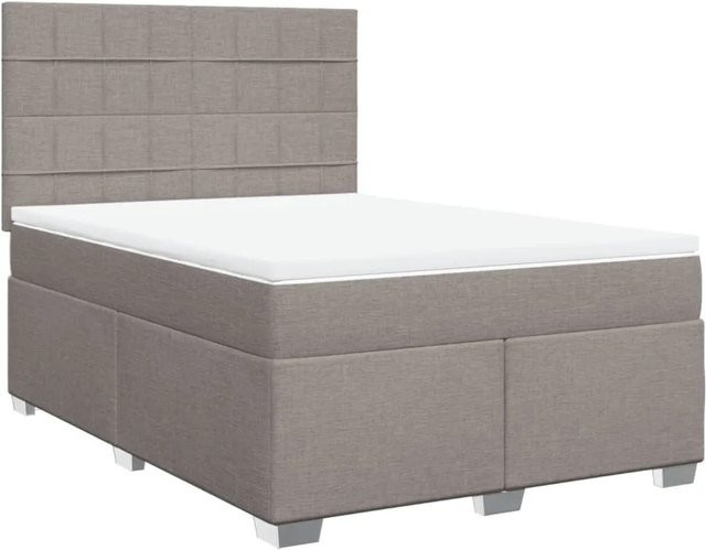 vidaXL Boxspringbett Hybrid mit Matratze, Farbe: Beige/Grau, B/T/H: 160 x 200 x 140,5 cm, mit USB-Ladeport und Unterbettbeleuchtung - Bild 1