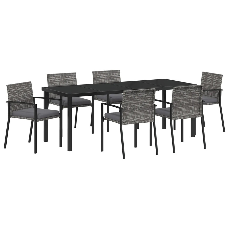 vidaXL 7-teiliges Garten Esszimmer Set aus Poly-Rattan und Stahl in Grau - Bild 2