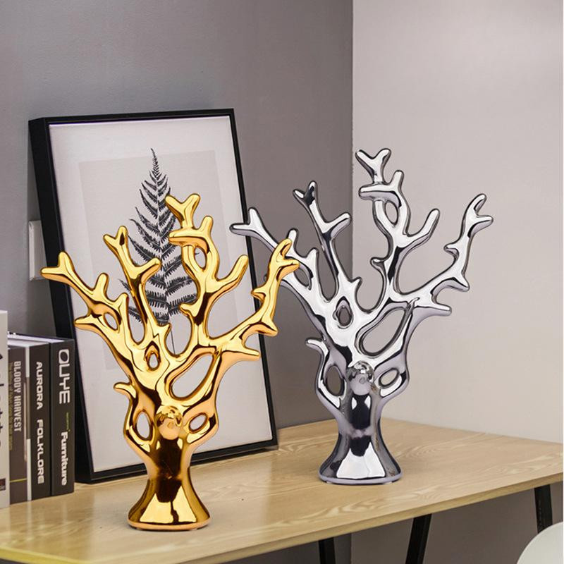 Yiran Furniture Keramik Baum Dekoration Silver Fortune Tree in Gold und Silber als modernes Wohnzimmer Ornament und Hochzeitsgeschenk - Bild 1